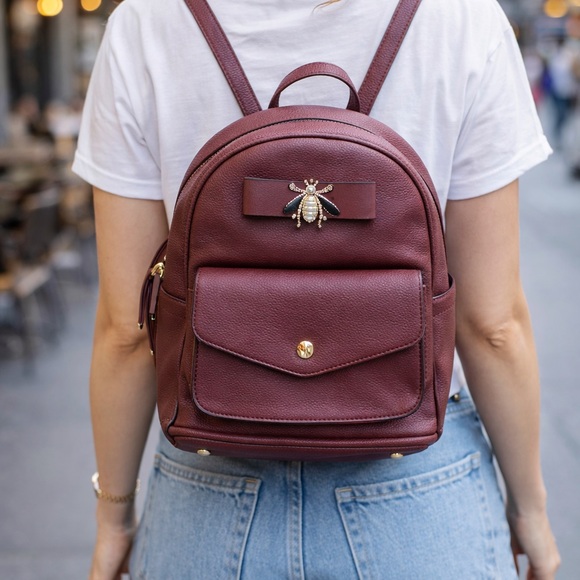 Betsey Johnson Handbags - 🐝 Betsey Johnson Bee Bow Mini Backpack – Burgundy Wine Faux Leather